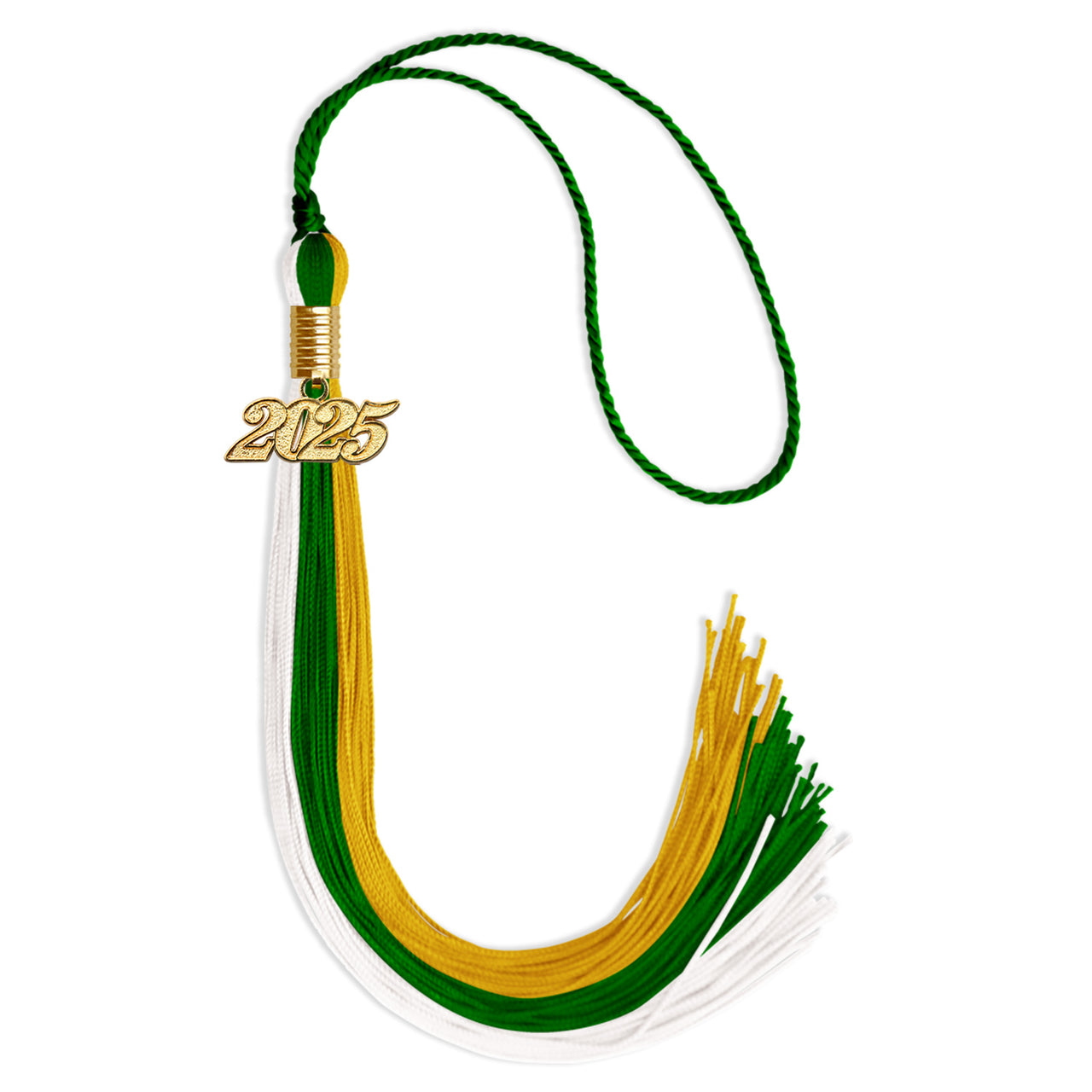 Green/Gold/White Graduation Tassel with Gold Date Drop