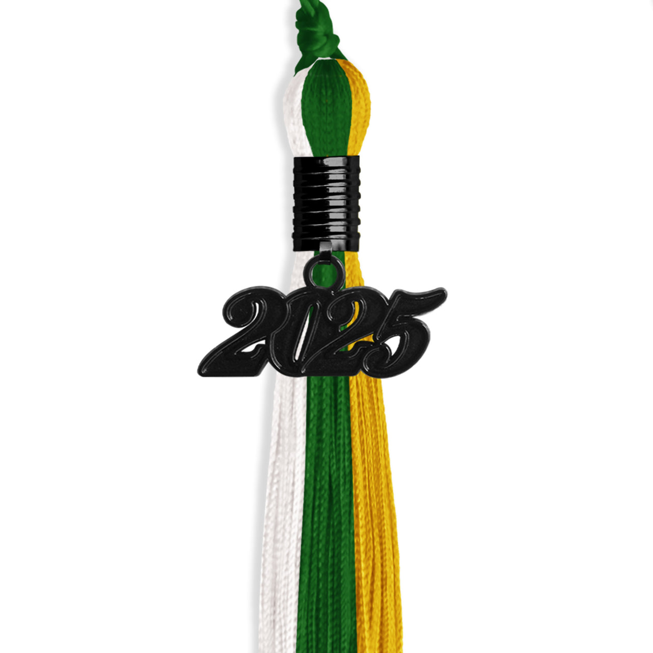 Hunter Green/Gold/White Graduation Tassel with Black Date Drop