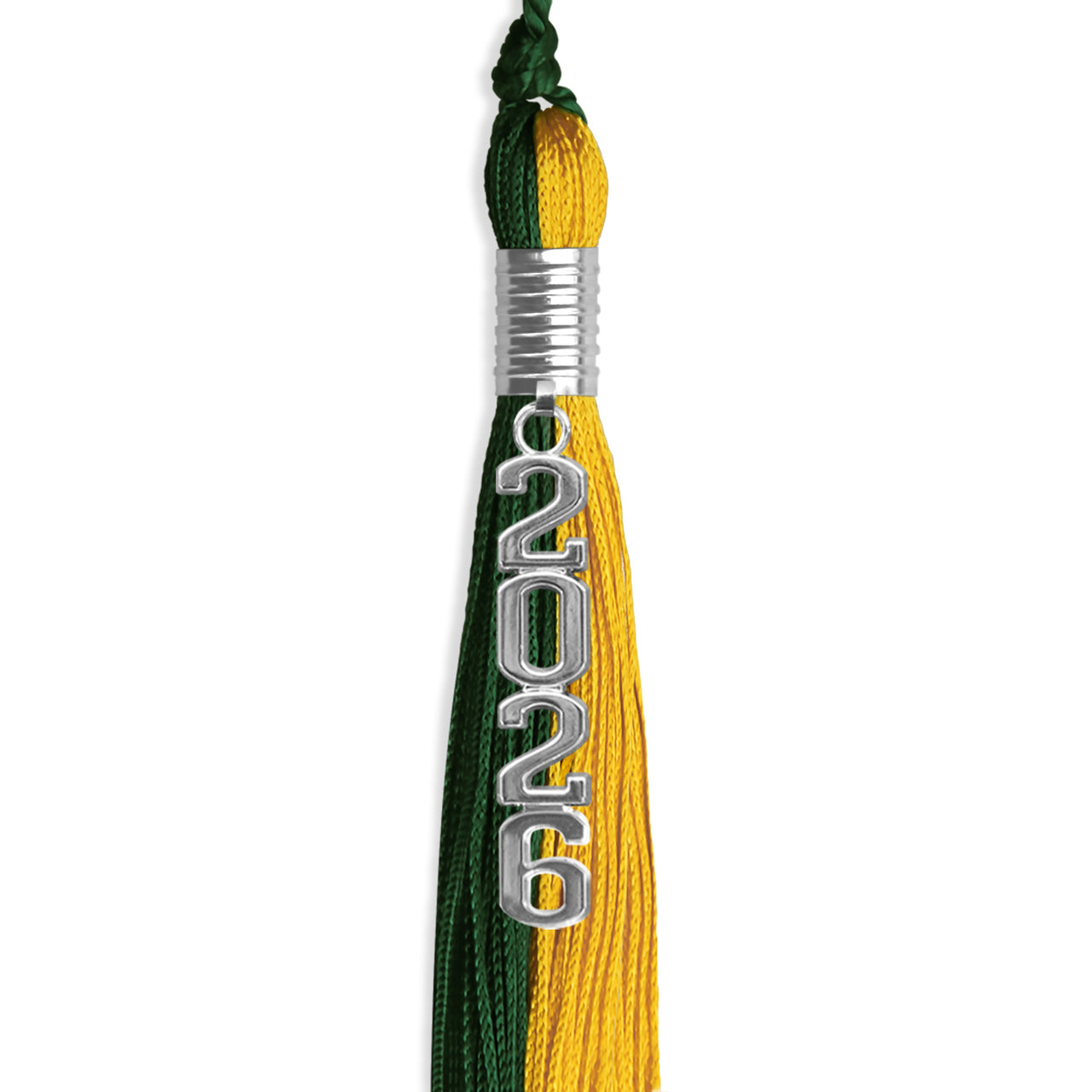 Hunter Green/Gold Graduation Tassel with Silver Stacked Date Drop