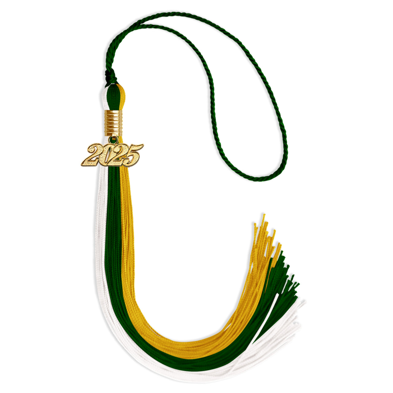 Hunter Green/Gold/White Graduation Tassel with Gold Date Drop