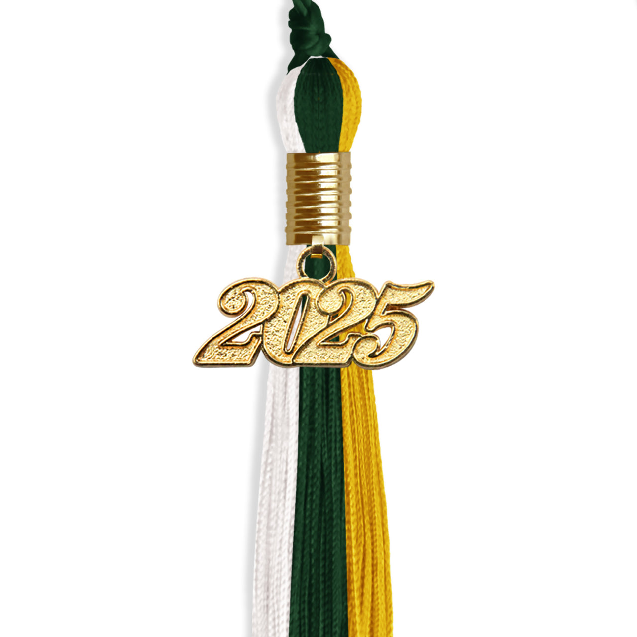 Hunter Green/Gold/White Graduation Tassel with Gold Date Drop