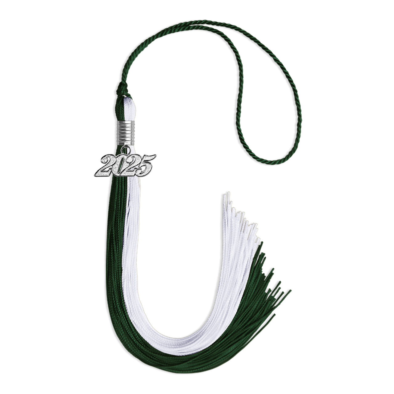 Hunter Green/White Graduation Tassel with Silver Date Drop