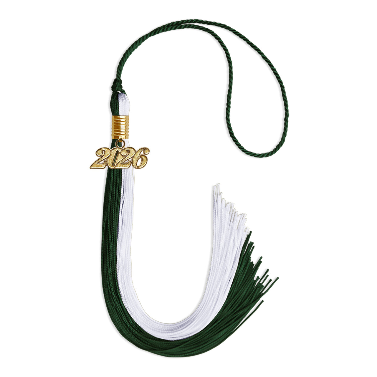 Hunter Green/White Graduation Tassel with Gold Date Drop