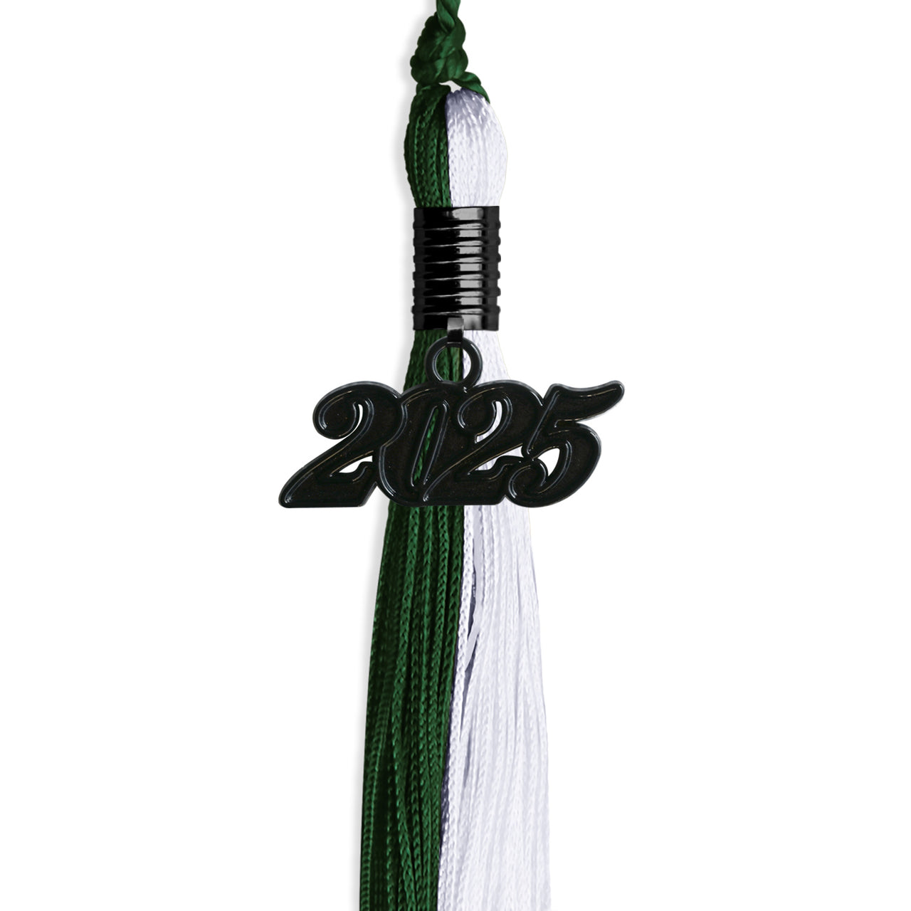 Hunter Green/White Graduation Tassel with Black Date Drop