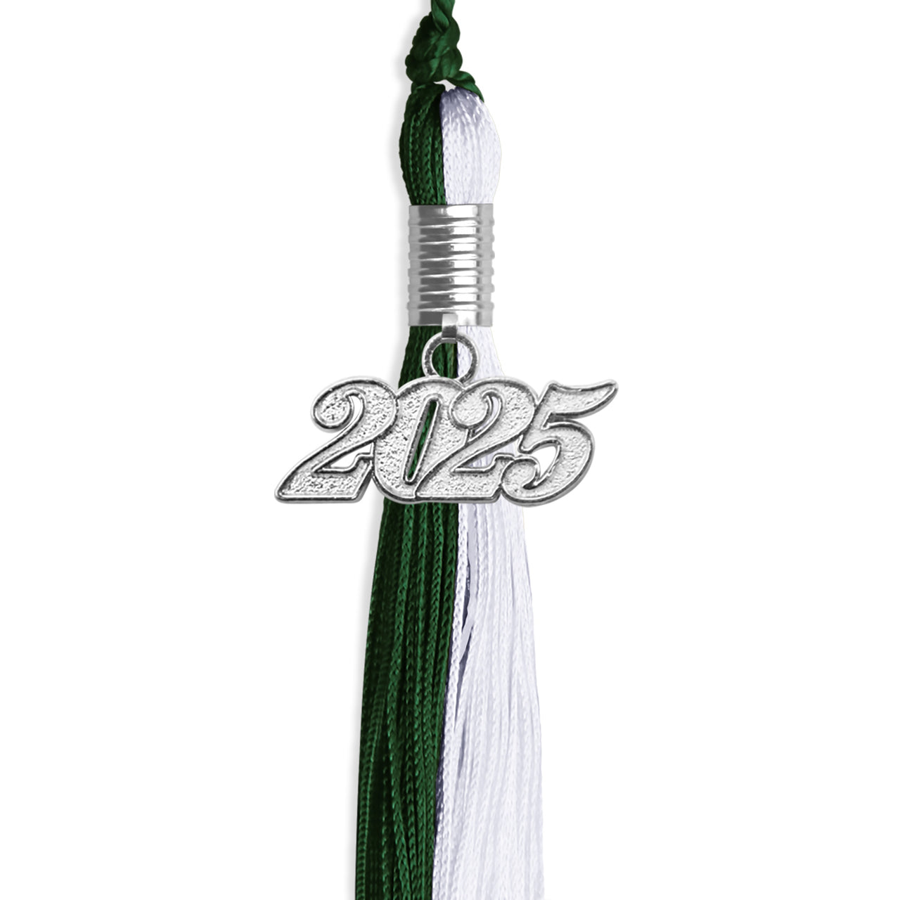 Hunter Green/White Graduation Tassel with Silver Date Drop