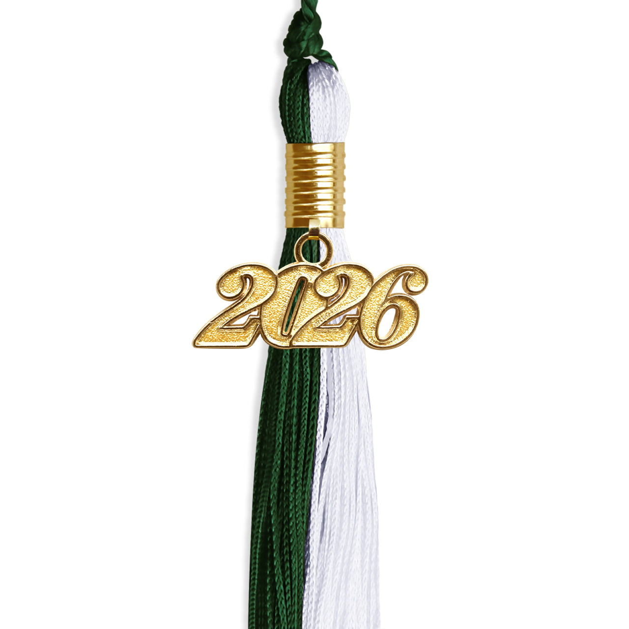 Hunter Green/White Graduation Tassel with Gold Date Drop