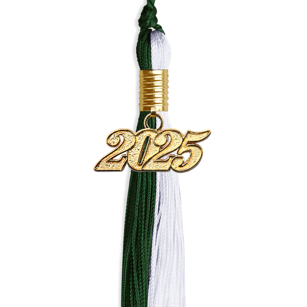 Hunter Green/White Graduation Tassel with Gold Date Drop