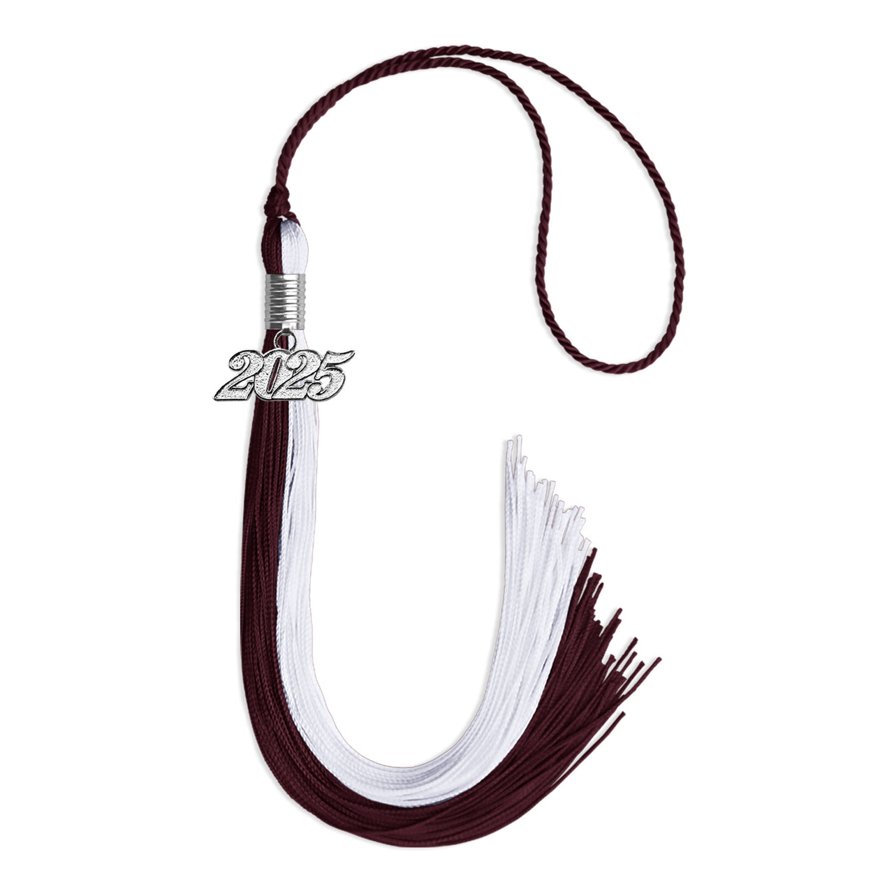 Maroon/White Graduation Tassel with Silver Date Drop
