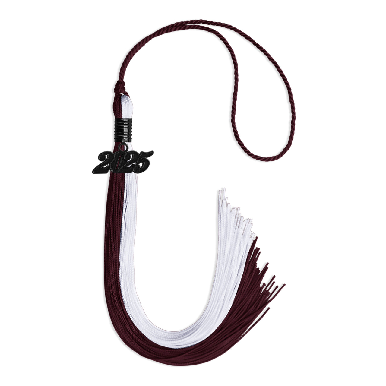 Maroon/White Graduation Tassel with Black Date Drop