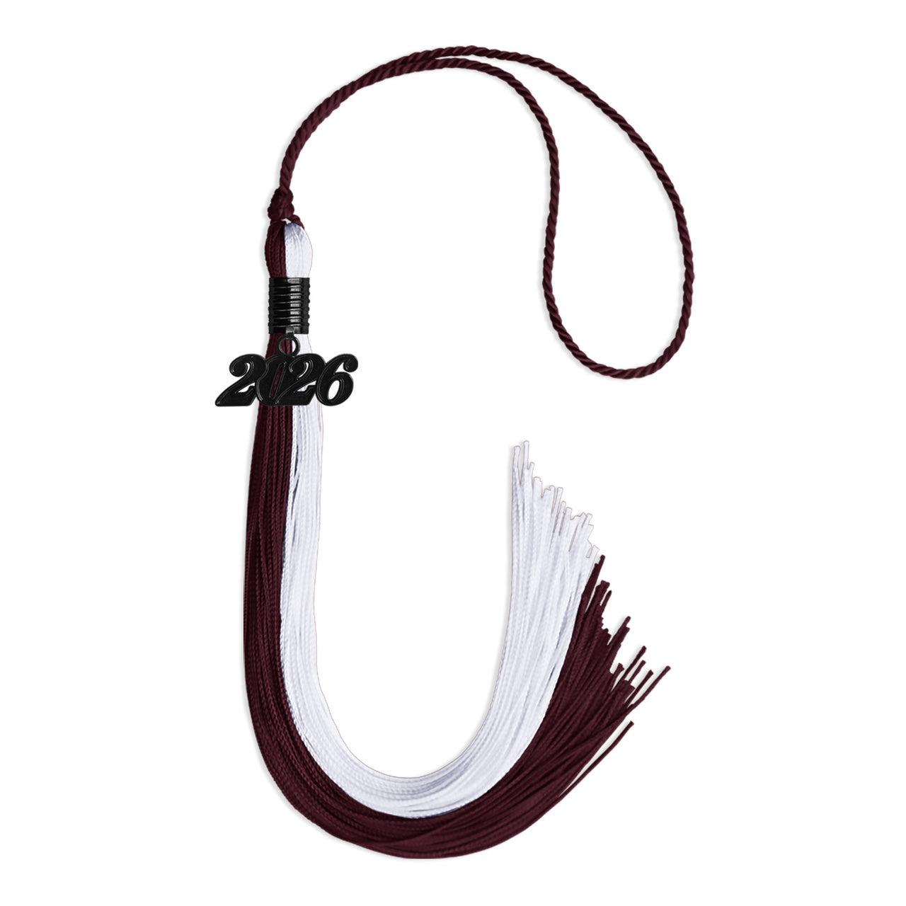 Maroon/White Graduation Tassel with Black Date Drop