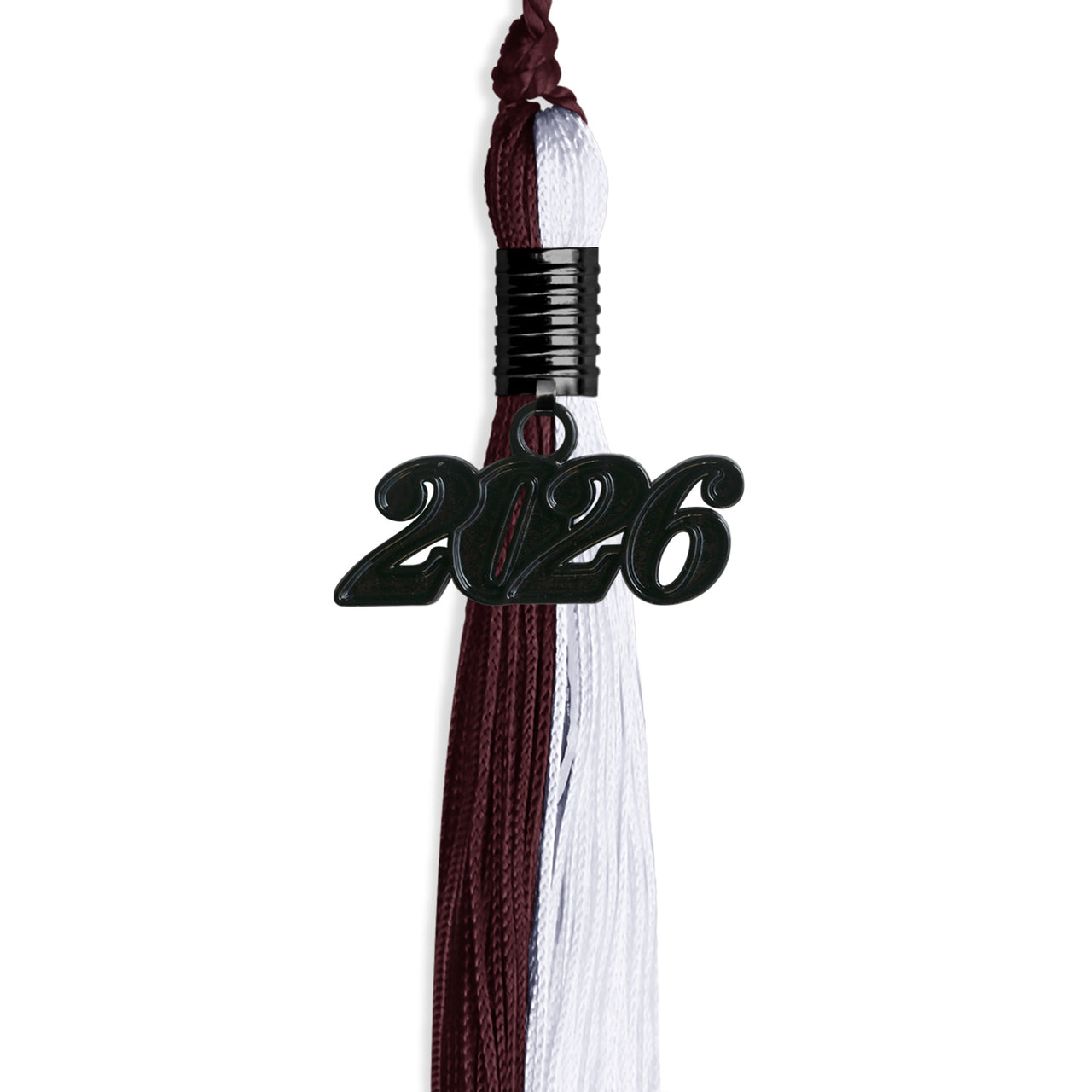 Maroon/White Graduation Tassel with Black Date Drop
