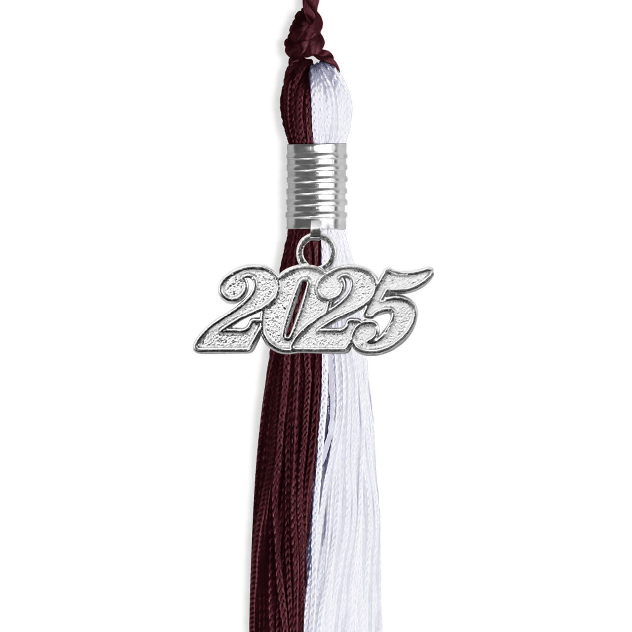 Maroon/White Graduation Tassel with Silver Date Drop