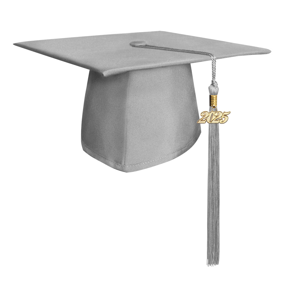 Matte Silver Graduation Cap & Tassel