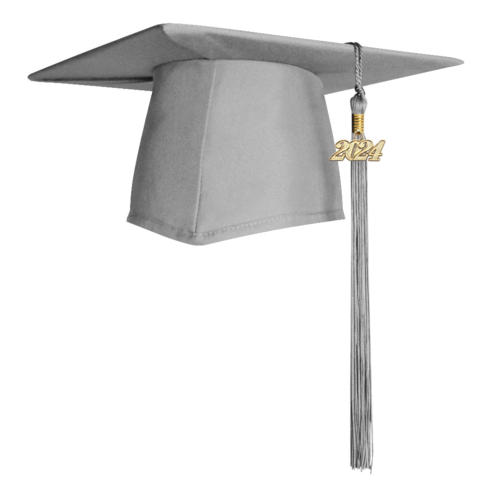 Matte Silver Graduation Cap & Tassel