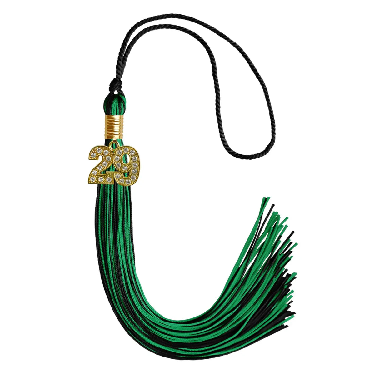 Black/Green Mixed Color Graduation Tassel with Gold Bling Charm by Endea Graduation