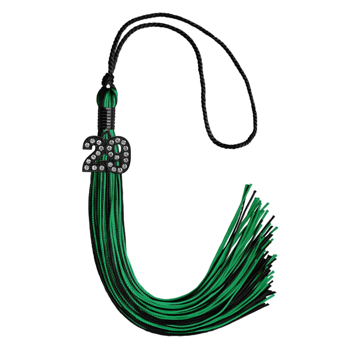 Black/Green Mixed Color Graduation Tassel with Black Bling Charm by Endea Graduation