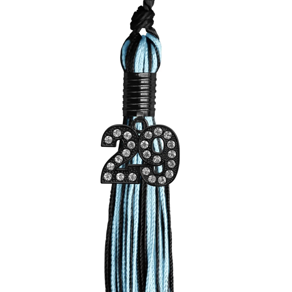 Black/Light Blue Mixed Color Graduation Tassel with Black Bling Charm by Endea Graduation