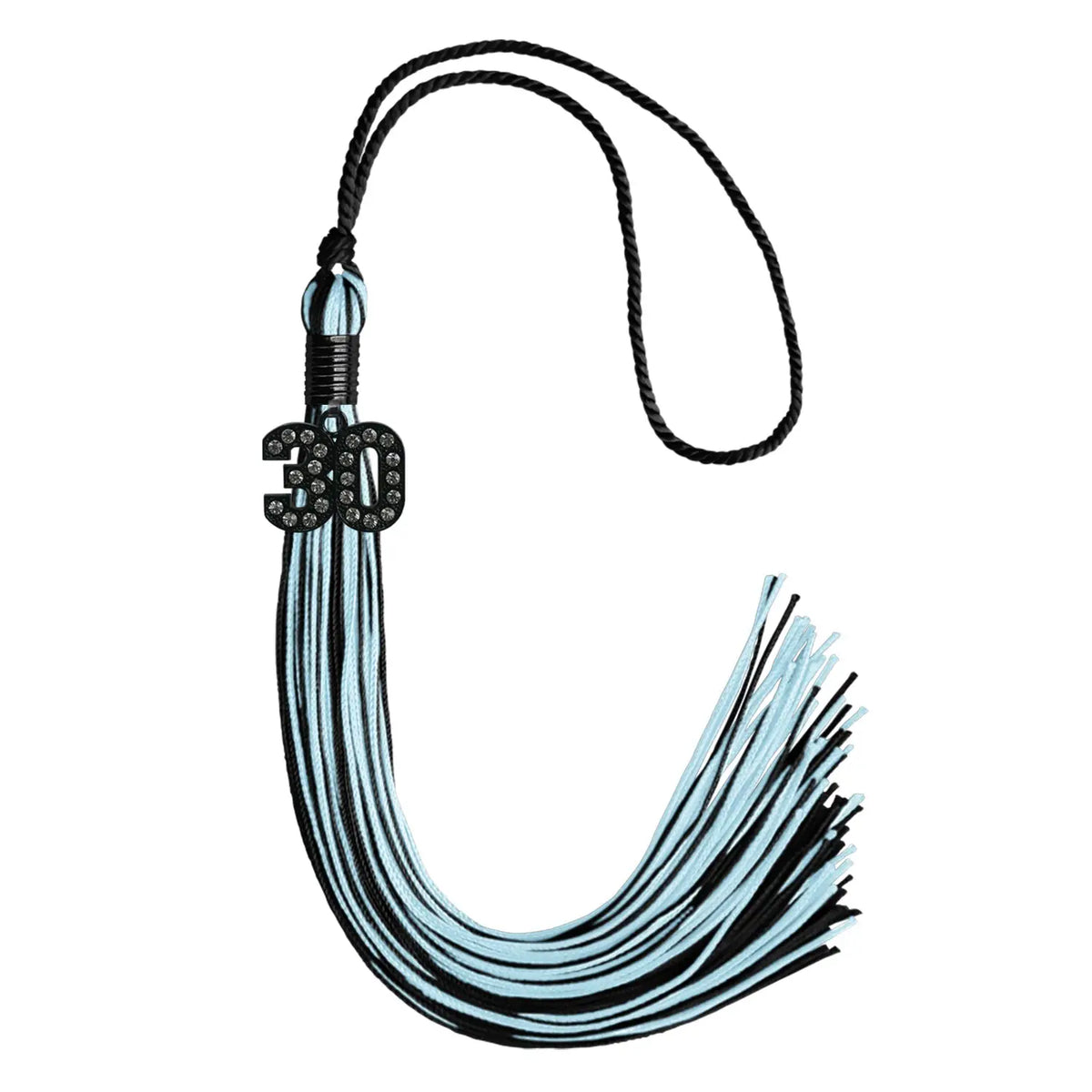 Black/Light Blue Mixed Color Graduation Tassel with Black Bling Charm by Endea Graduation