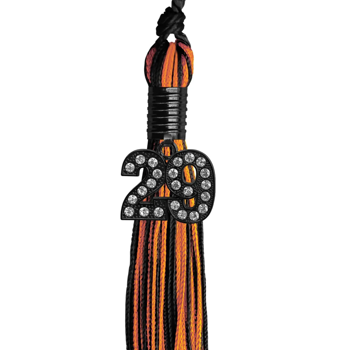Black/Orange Mixed Color Graduation Tassel with Black Bling Charm by Endea Graduation