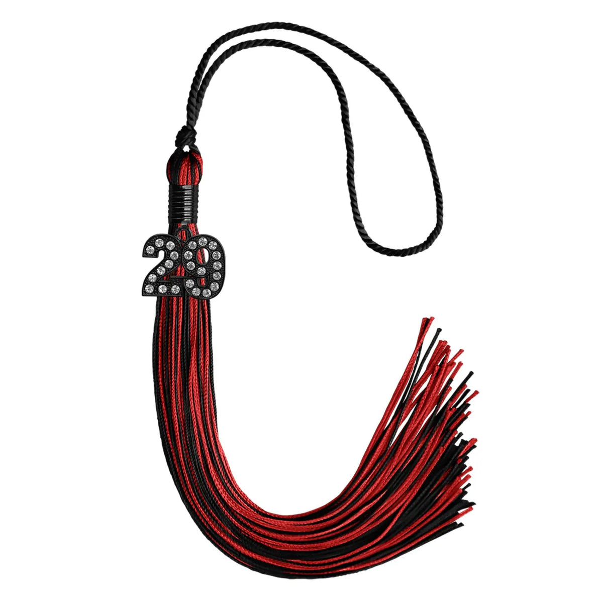 Black/Red Mixed Color Graduation Tassel with Black Bling Charm by Endea Graduation