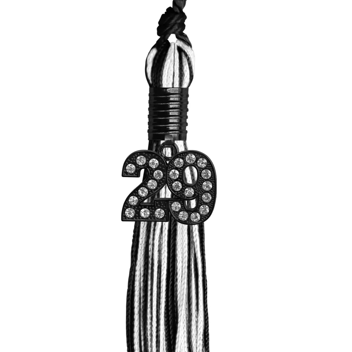 Black/White Mixed Color Graduation Tassel with Black Bling Charm by Endea Graduation