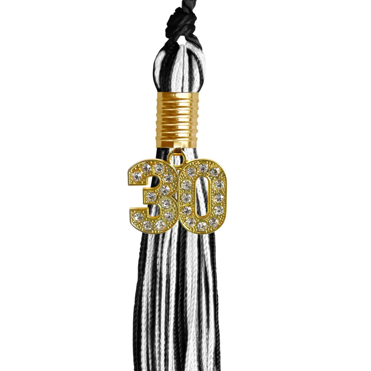 Black/White Mixed Color Graduation Tassel with Gold Bling Charm by Endea Graduation