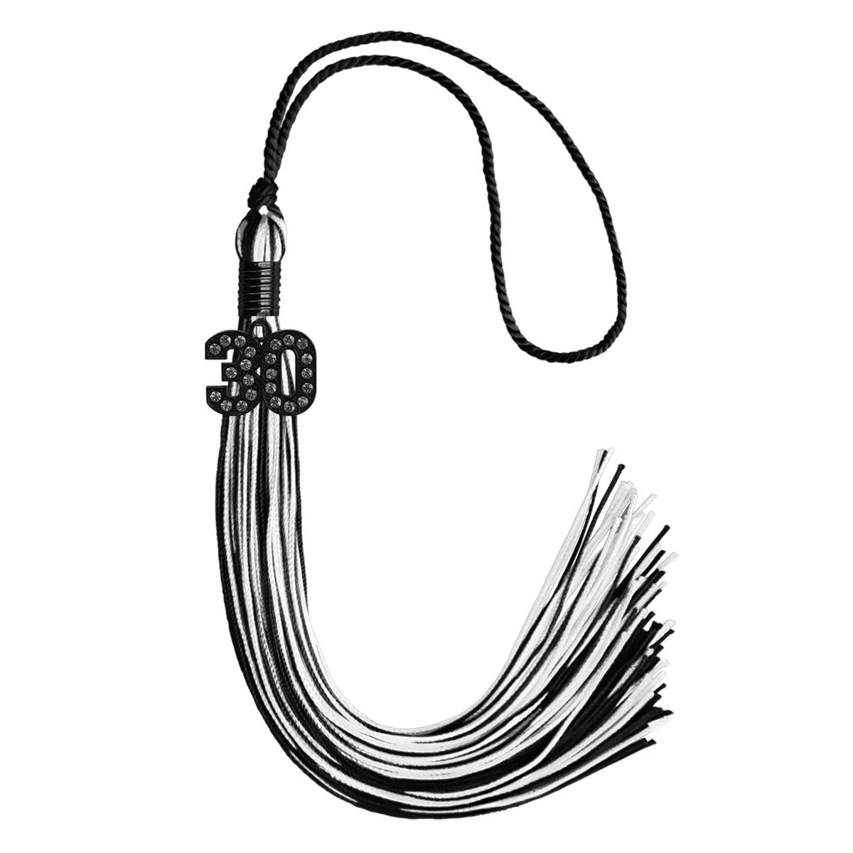 Black/White Mixed Color Graduation Tassel with Black Bling Charm by Endea Graduation