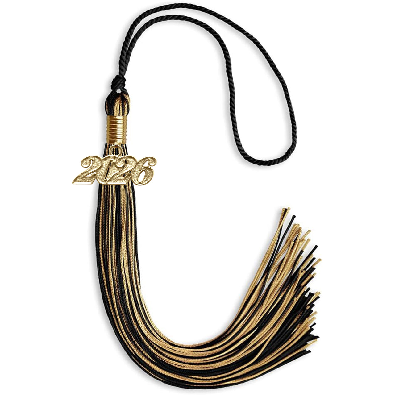 Black/Antique Gold Mixed Color Graduation Tassel with Gold Date Drop