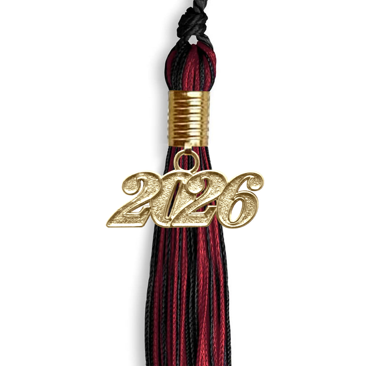 Black/Cardinal Mixed Color Graduation Tassel with Gold Date Drop