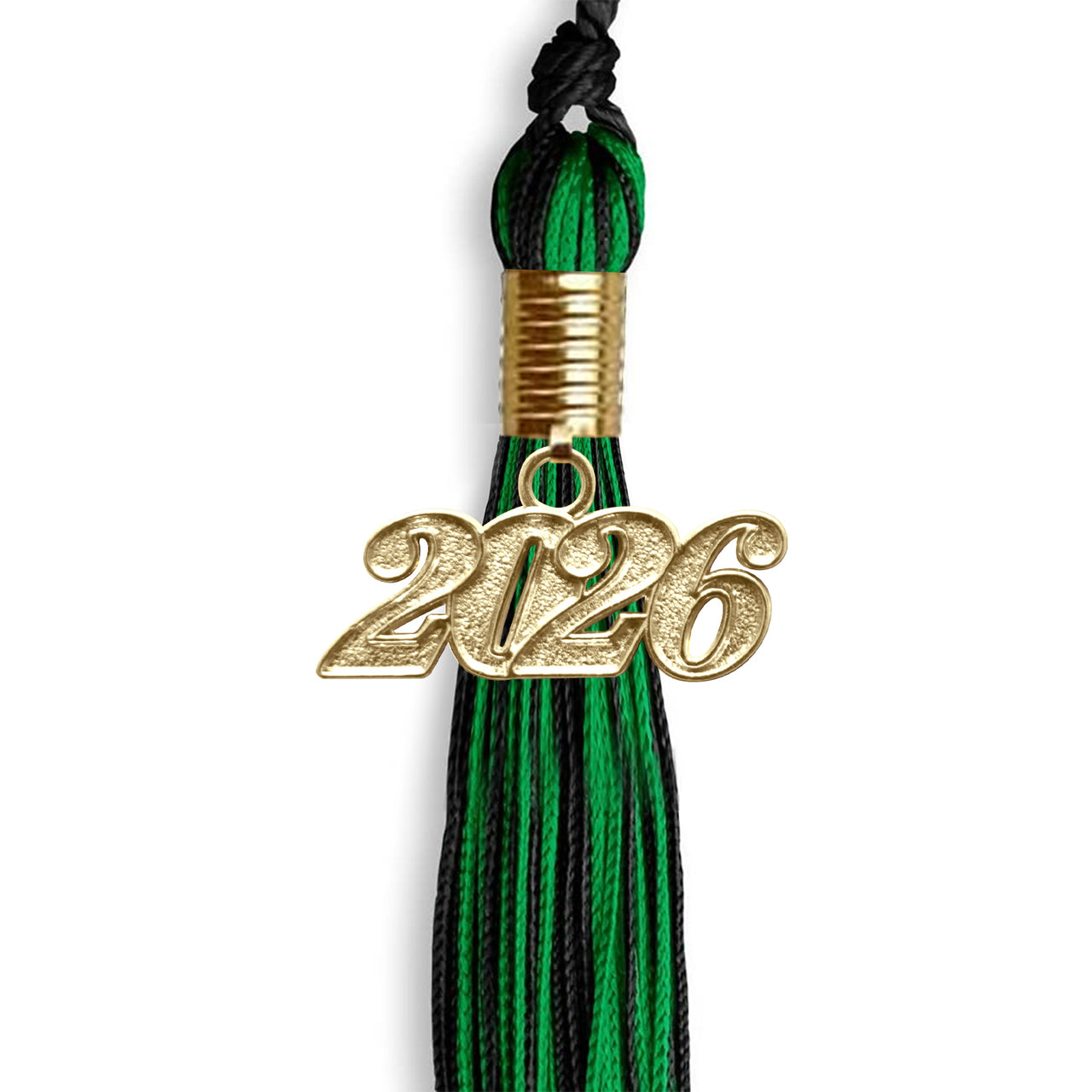 Black/Green Mixed Color Graduation Tassel with Gold Date Drop