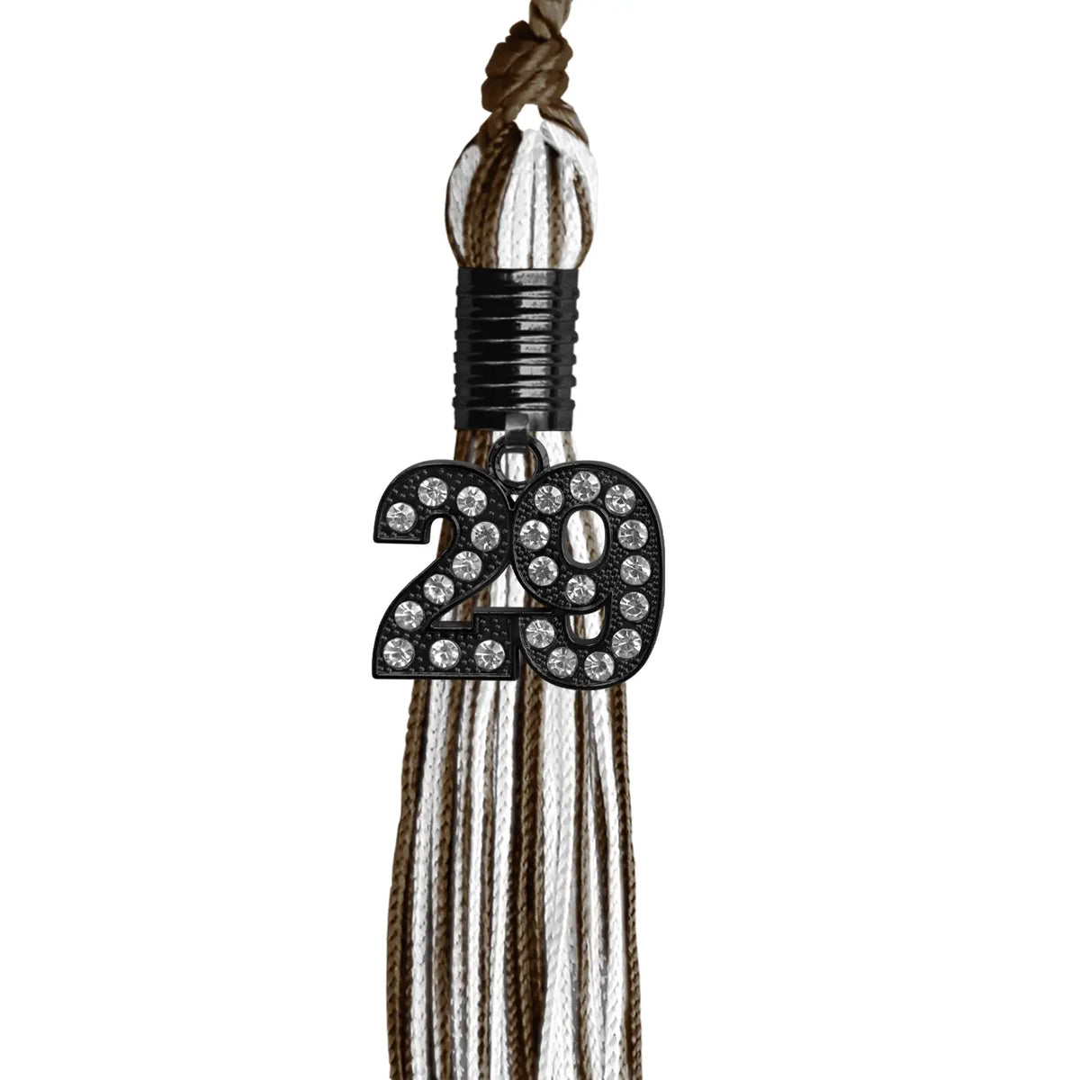 Brown/White Mixed Color Graduation Tassel with Black Bling Charm by Endea Graduation