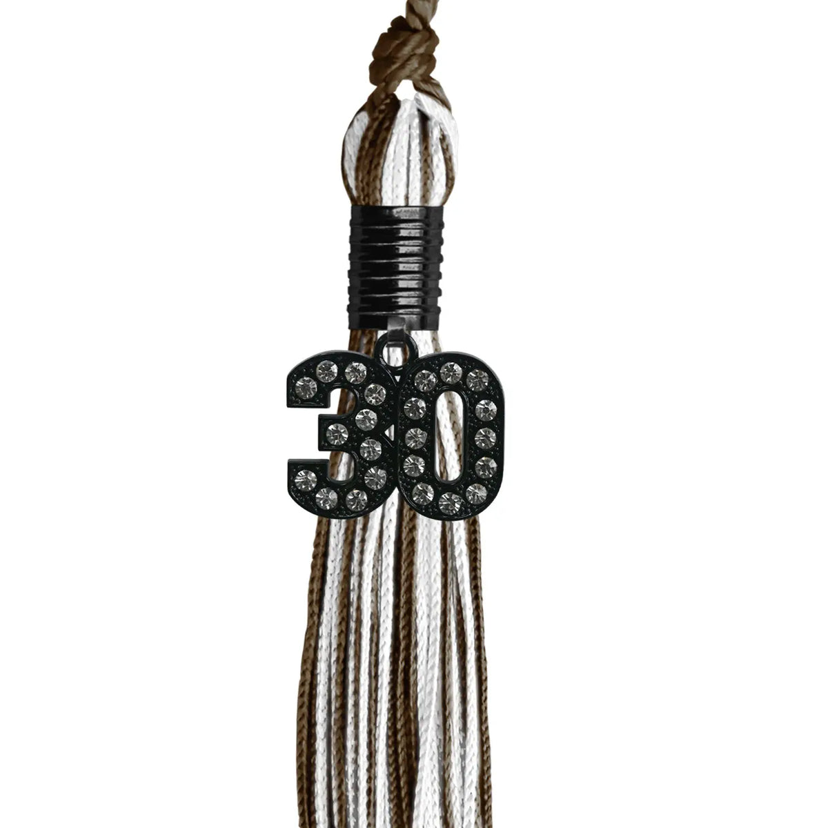 Brown/White Mixed Color Graduation Tassel with Black Bling Charm by Endea Graduation