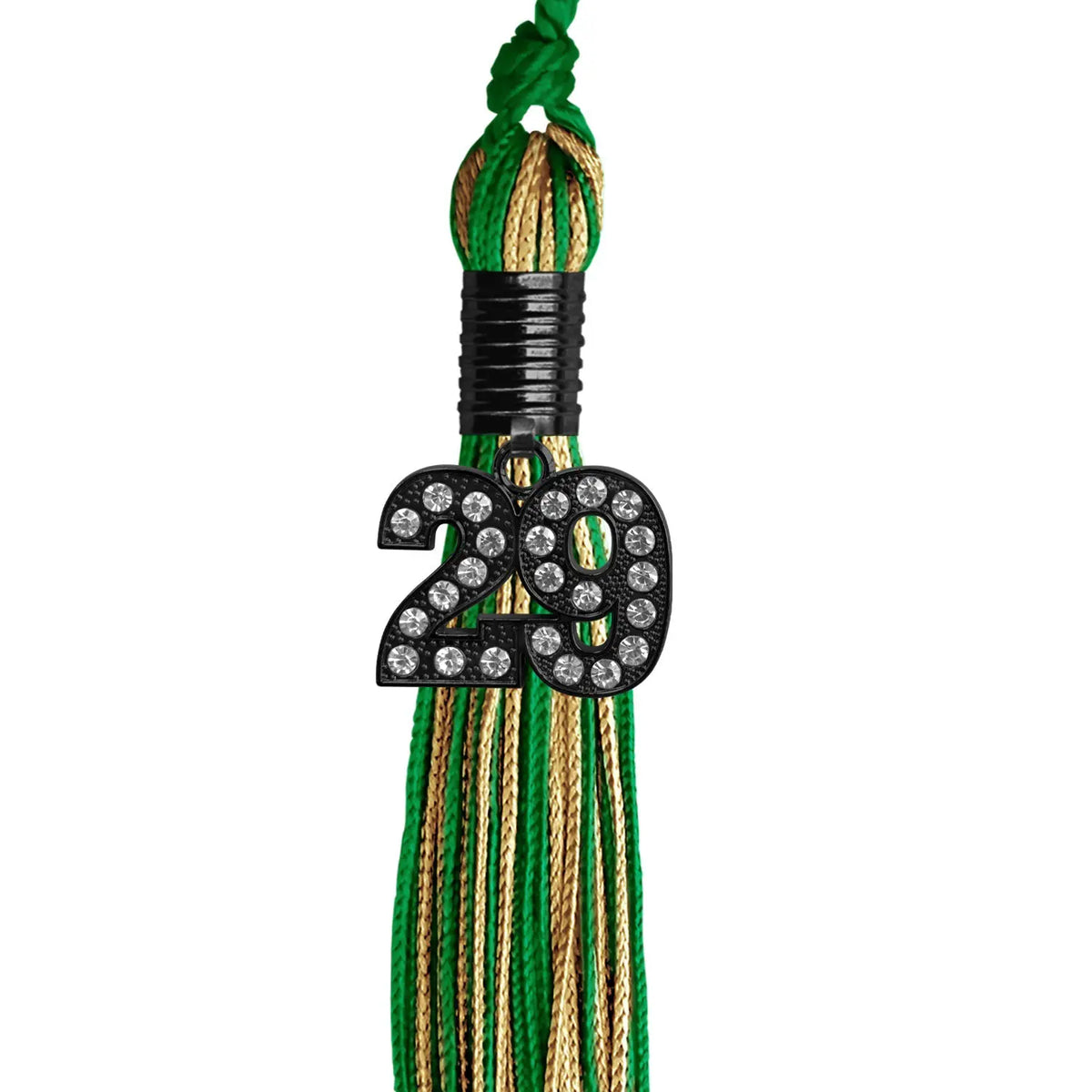 Green/Antique Gold Mixed Color Graduation Tassel with Black Bling Charm by Endea Graduation