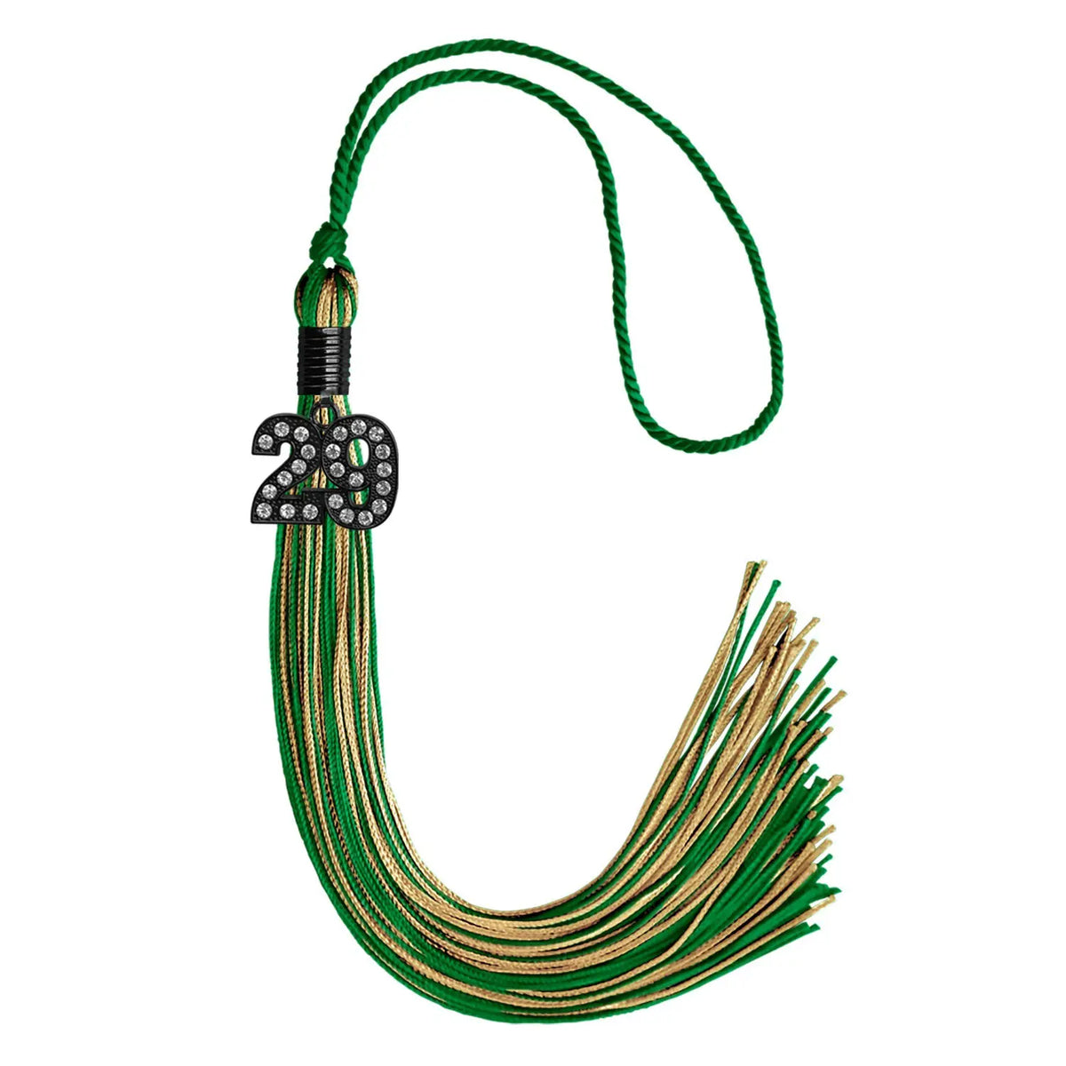 Green/Antique Gold Mixed Color Graduation Tassel with Black Bling Charm by Endea Graduation