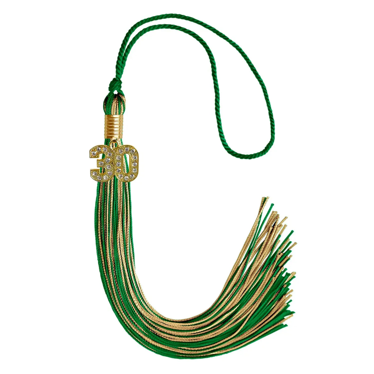 Green/Antique Gold Mixed Color Graduation Tassel with Gold Bling Charm by Endea Graduation