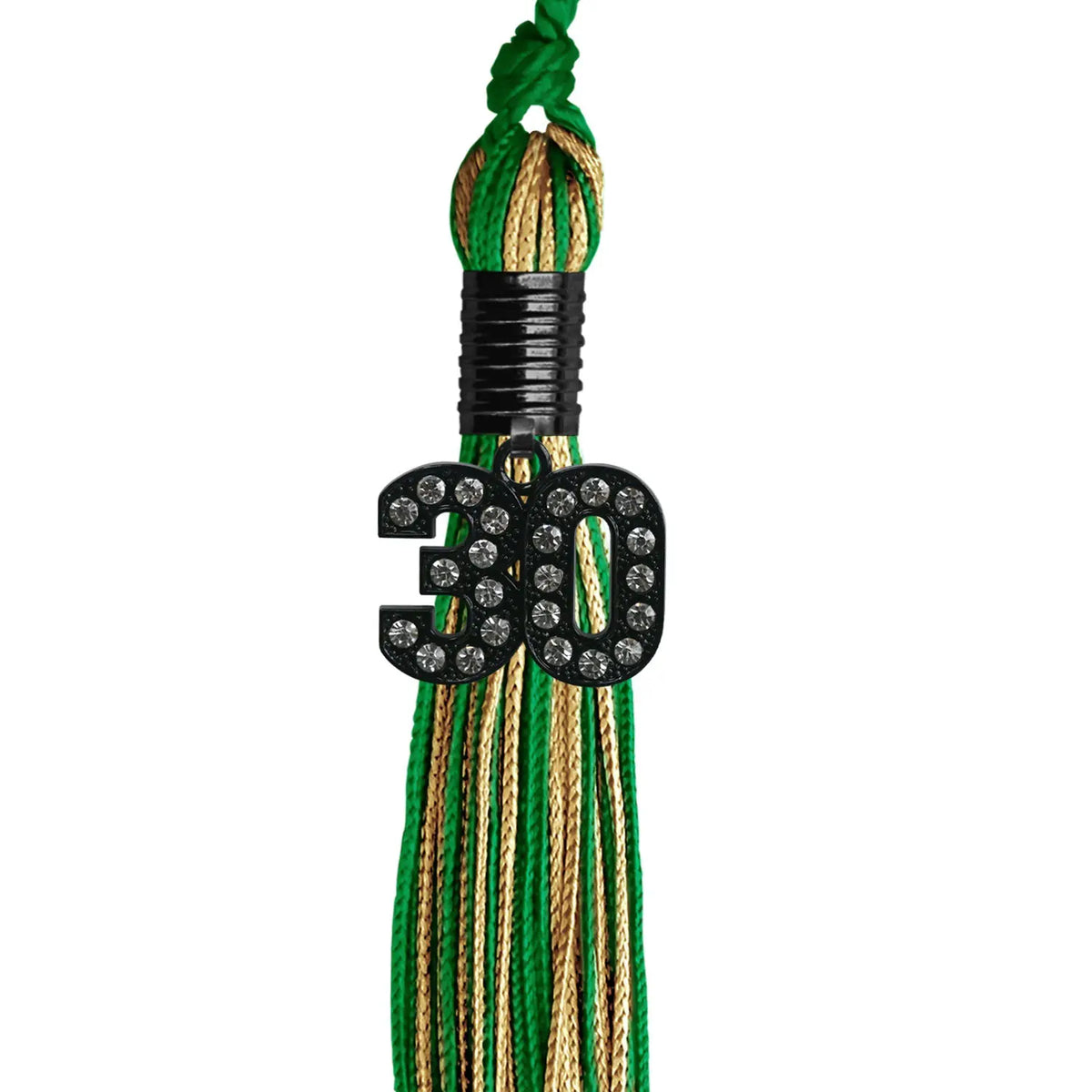 Green/Antique Gold Mixed Color Graduation Tassel with Black Bling Charm by Endea Graduation