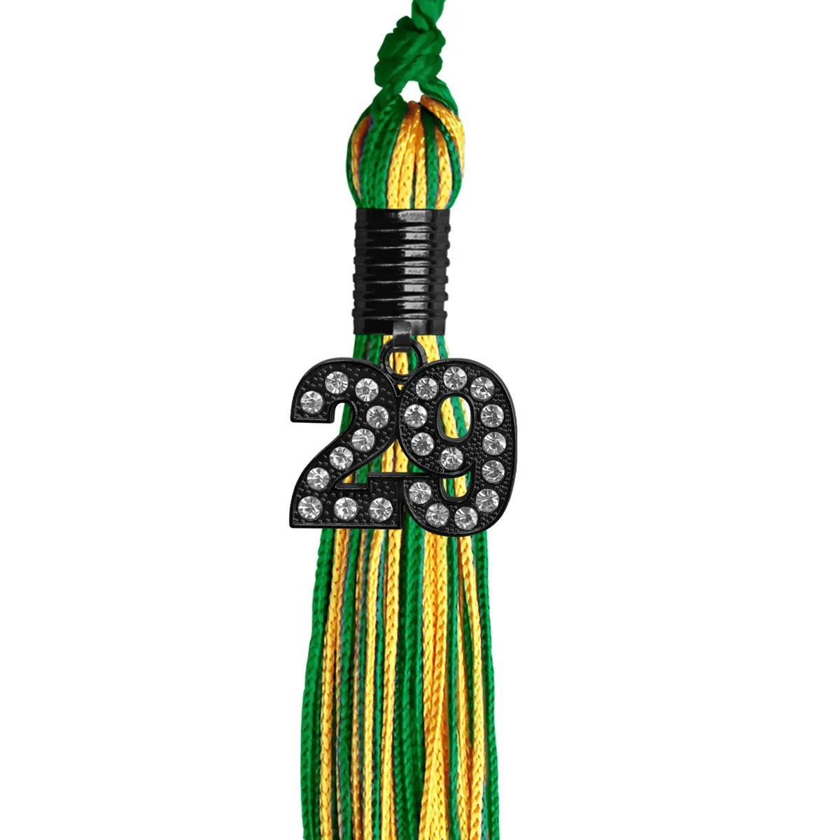 Green/Gold Mixed Color Graduation Tassel with Black Bling Charm by Endea Graduation
