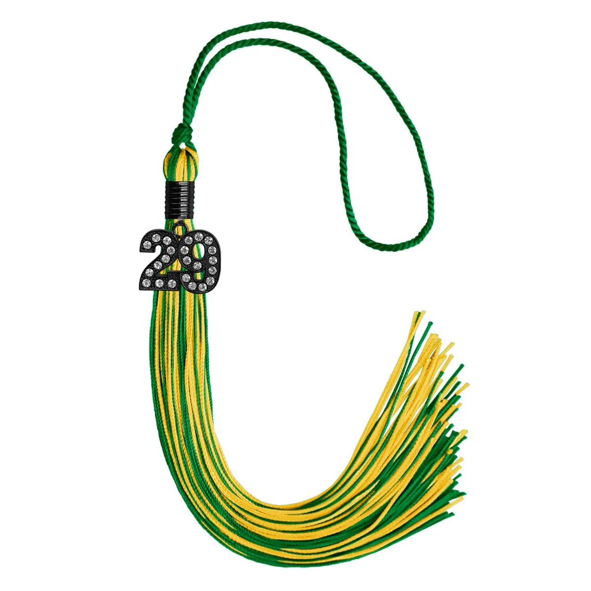 Green/Gold Mixed Color Graduation Tassel with Black Bling Charm by Endea Graduation