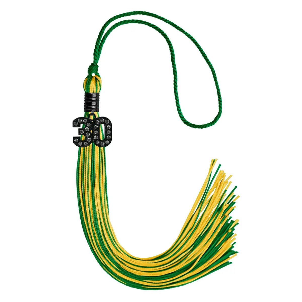 Green/Gold Mixed Color Graduation Tassel with Black Bling Charm by Endea Graduation