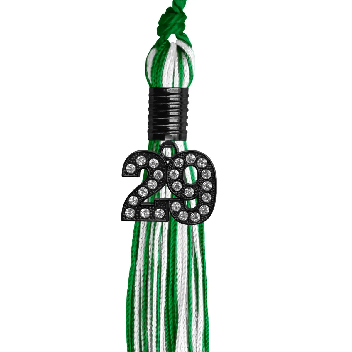 Green/White Mixed Color Graduation Tassel with Black Bling Charm by Endea Graduation