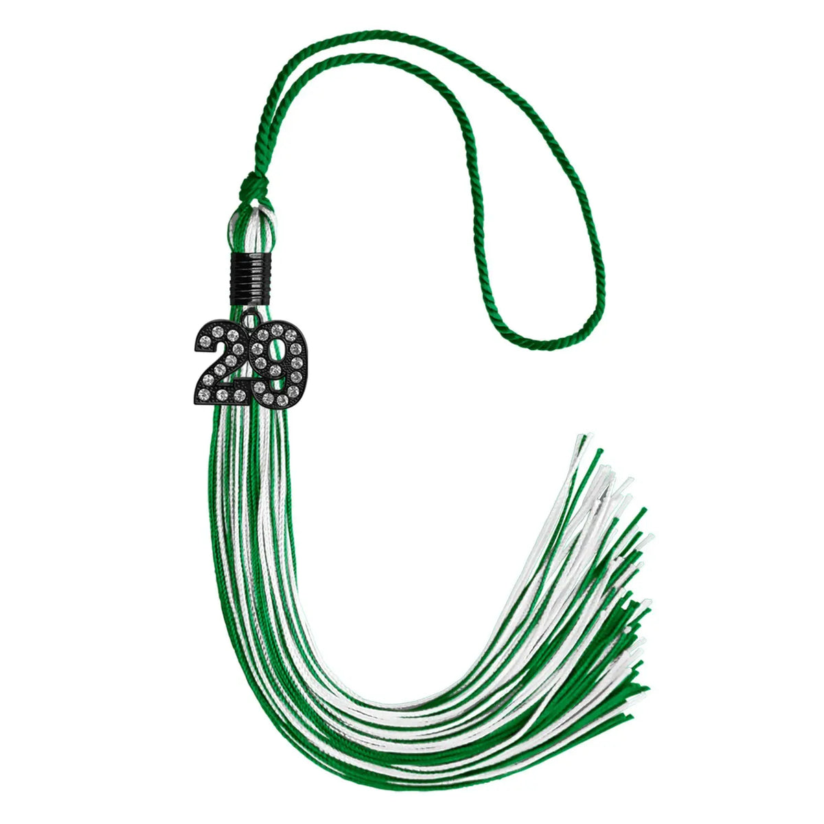 Green/White Mixed Color Graduation Tassel with Black Bling Charm by Endea Graduation