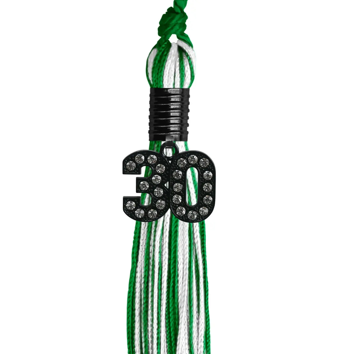 Green/White Mixed Color Graduation Tassel with Black Bling Charm by Endea Graduation