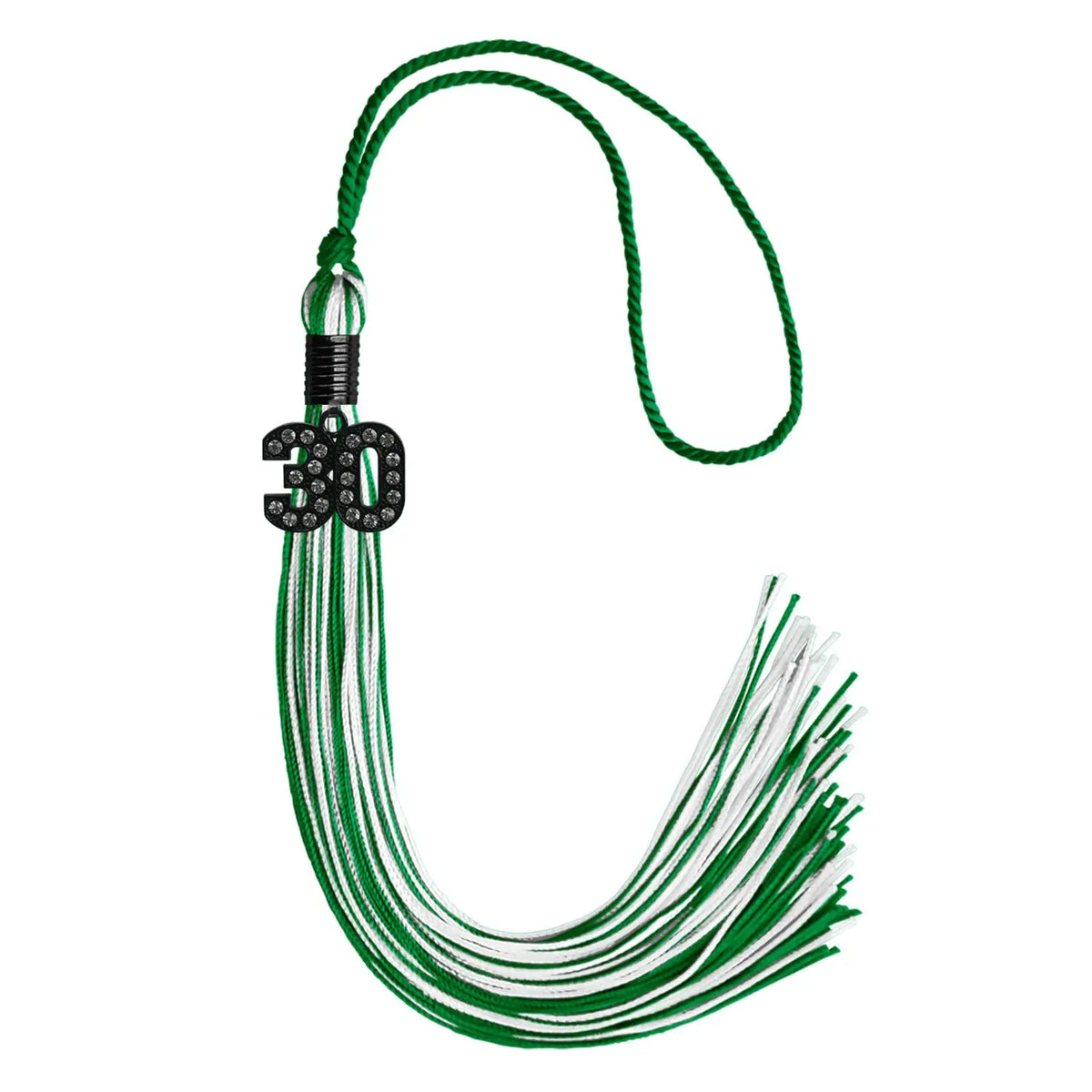 Green/White Mixed Color Graduation Tassel with Black Bling Charm by Endea Graduation
