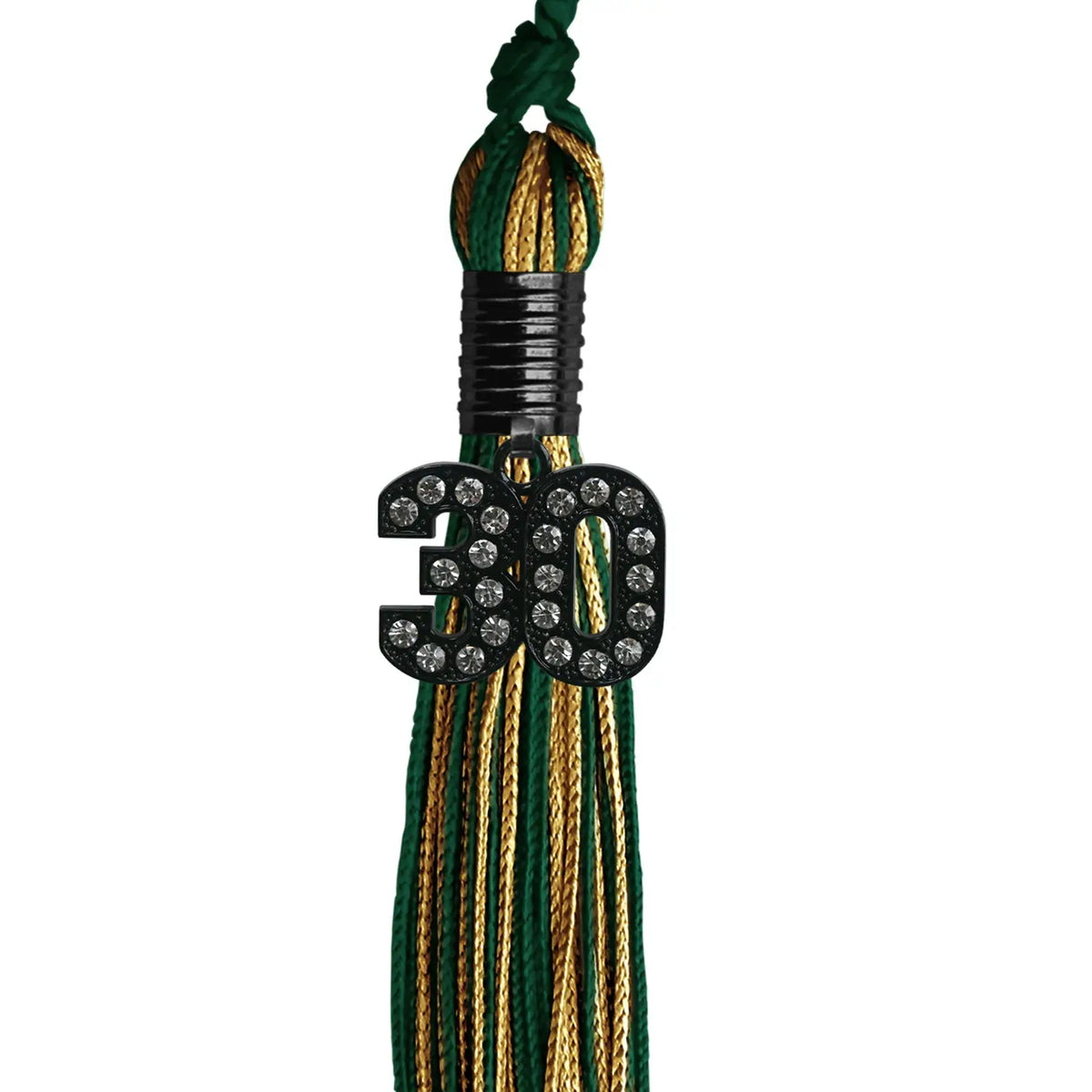 Hunter Green/Antique Gold Mixed Color Graduation Tassel with Black Bling Charm by Endea Graduation