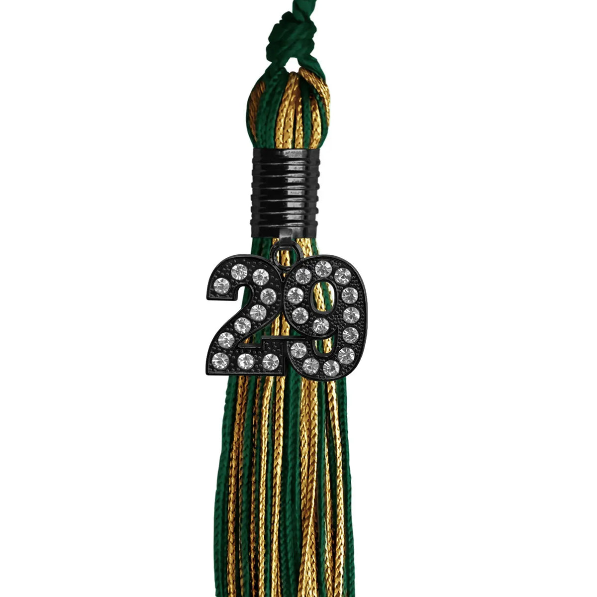 Hunter Green/Antique Gold Mixed Color Graduation Tassel with Black Bling Charm by Endea Graduation