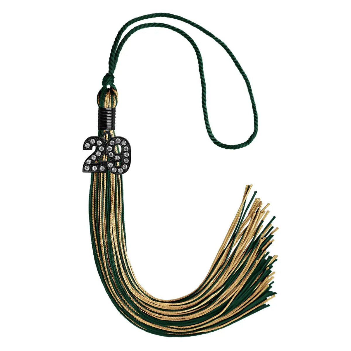 Hunter Green/Antique Gold Mixed Color Graduation Tassel with Black Bling Charm by Endea Graduation