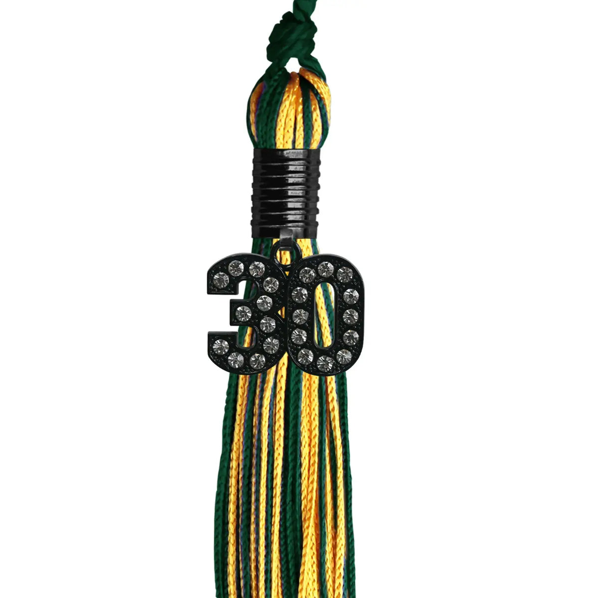 Hunter Green/Gold Mixed Color Graduation Tassel with Black Bling Charm by Endea Graduation