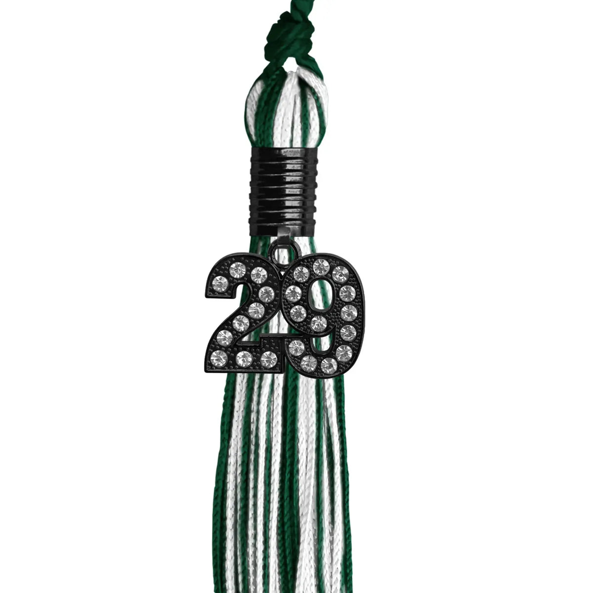 Hunter Green/White Mixed Color Graduation Tassel with Black Bling Charm by Endea Graduation