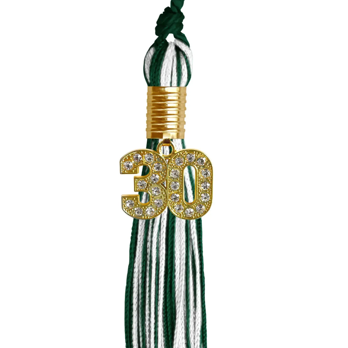 Hunter Green/White Mixed Color Graduation Tassel with Gold Bling Charm by Endea Graduation