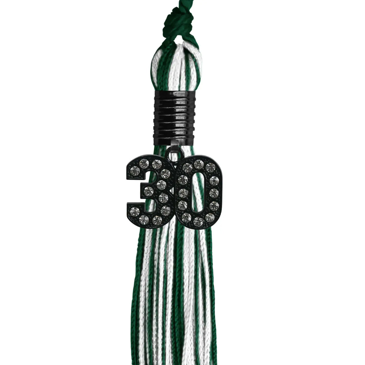 Hunter Green/White Mixed Color Graduation Tassel with Black Bling Charm by Endea Graduation